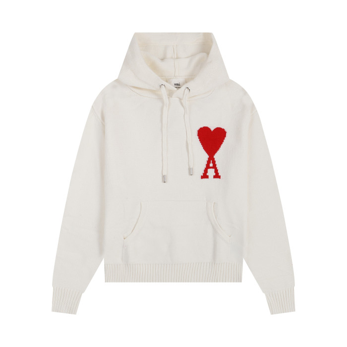 AMI Big Logo Hooded Sweater White