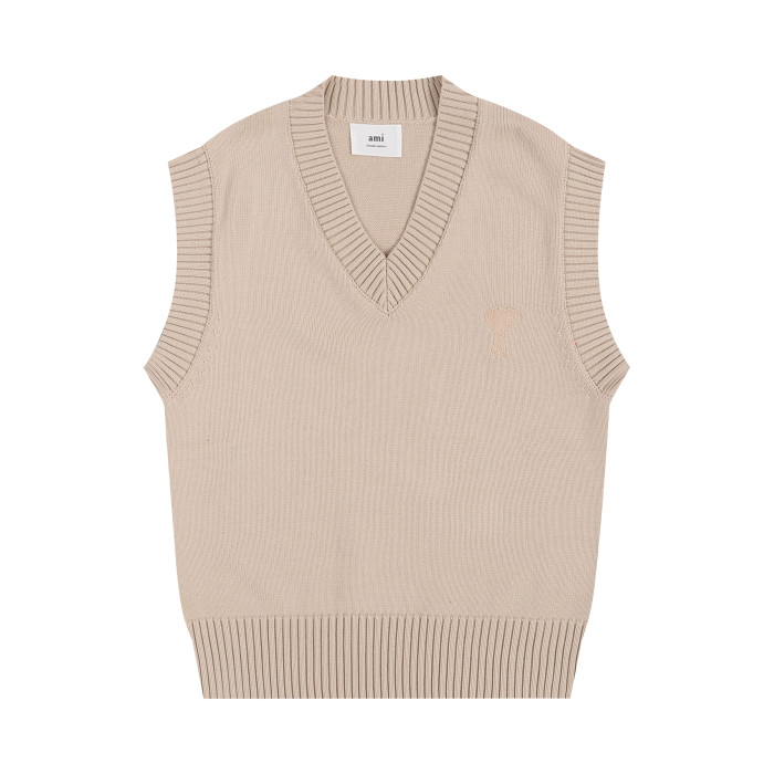 AMI Logo Sleeveless Sweater Brown