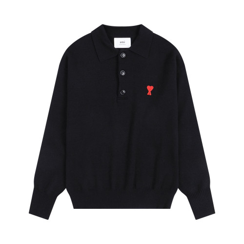 AMI Small Logo Button Polo Sweatshirt Black