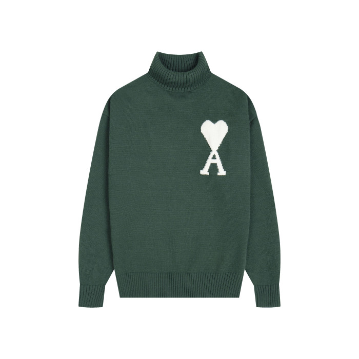 AMI Big Logo Turtleneck Sweater Grass Green