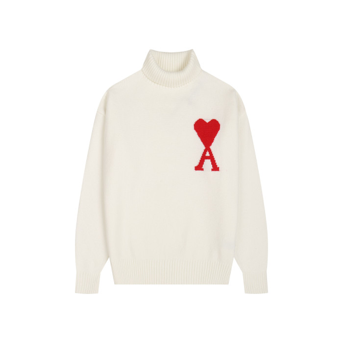 AMI Big Logo Turtleneck Sweater Cream