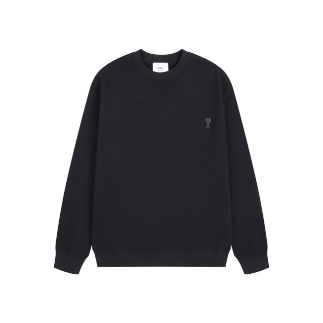 AMI Solid Color Crew Neck Hoodie Black
