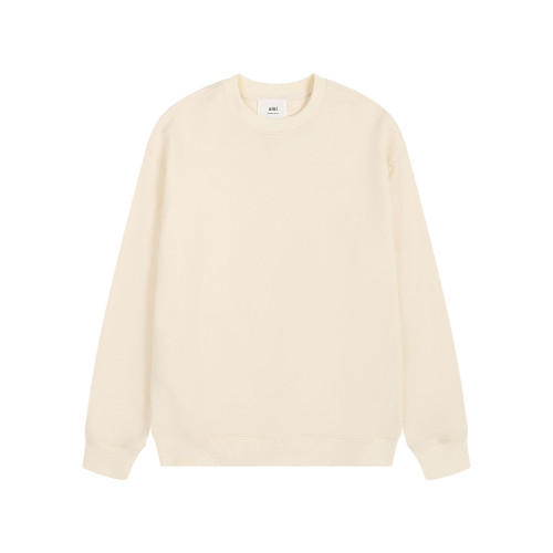AMI Solid Color Crew Neck Hoodie Cream