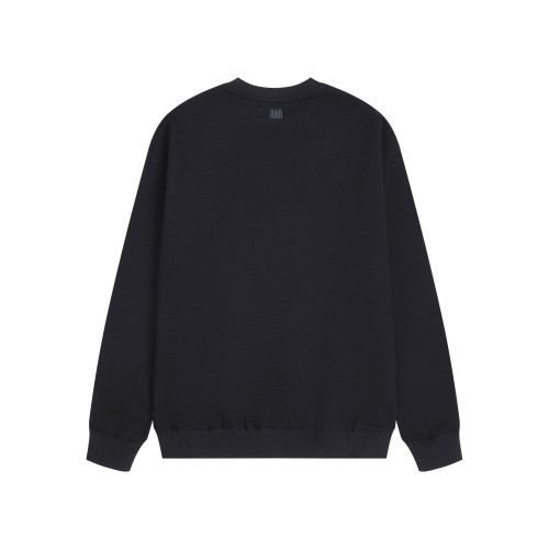 AMI Solid Color Crew Neck Hoodie Black