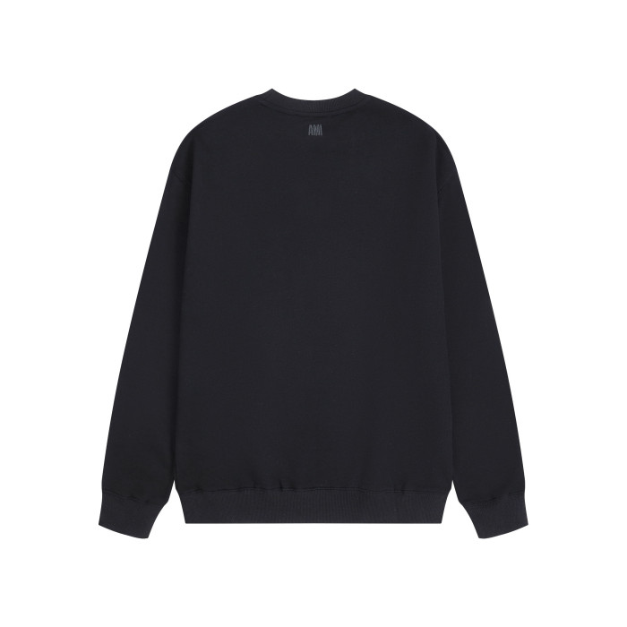 AMI Solid Color Crew Neck Hoodie Black