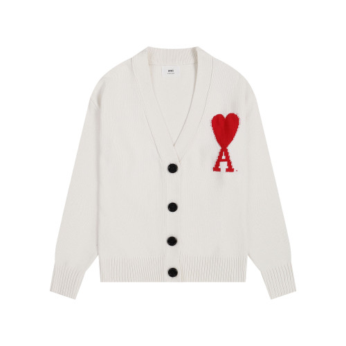 AMI Big Logo V-neck Button Sweater Cream