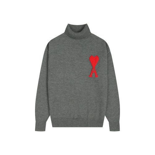 AMI Big Logo Turtleneck Sweater Grey
