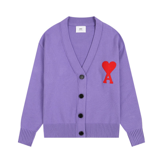 AMI Big Logo Button Sweater Purple