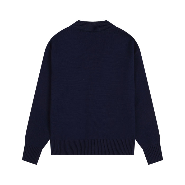 AMI Big Logo Button Sweater Navy