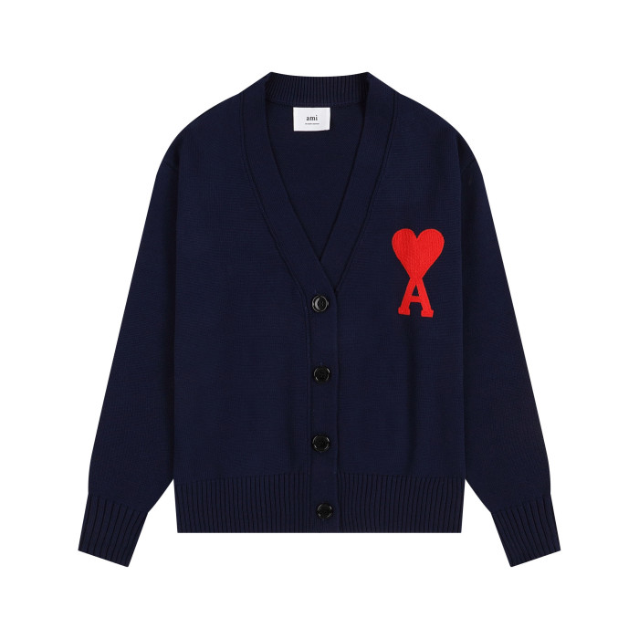 AMI Big Logo Button Sweater Navy