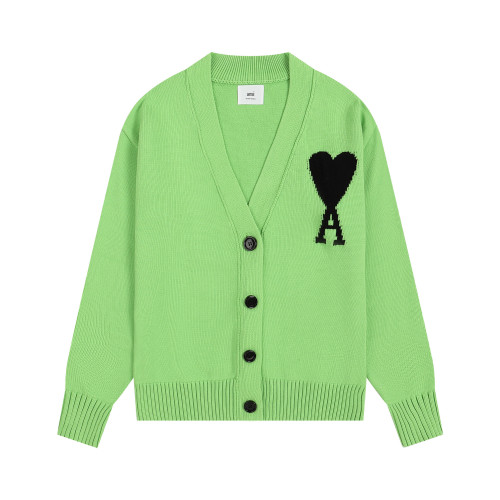 AMI Big Logo V-neck Button Sweater Green