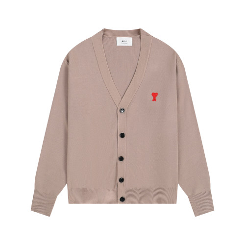 AMI Small Logo V-neck Button Sweater Brown