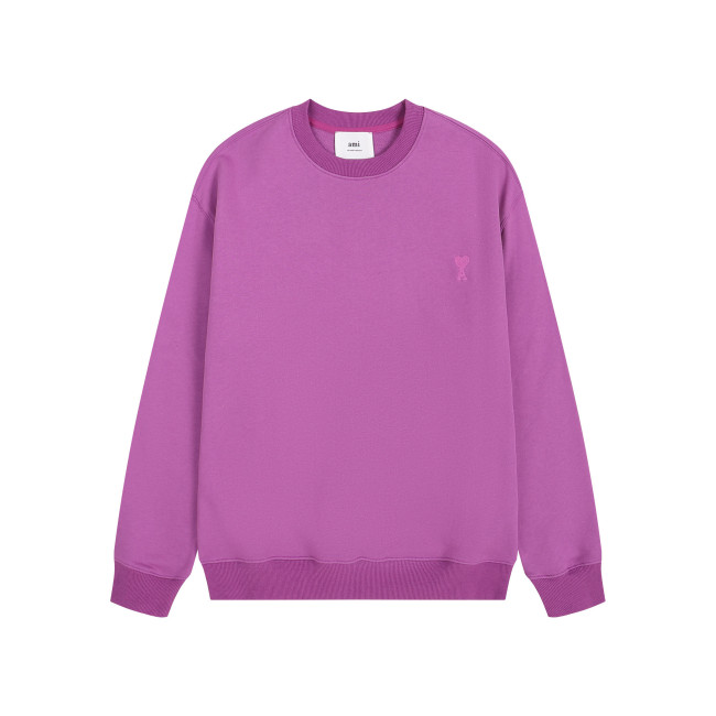 AMI Solid Color Crew Neck Hoodie Purple