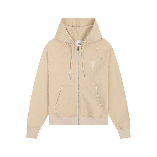 AMI Classic Zipper Logo Hooded Sweater Cream