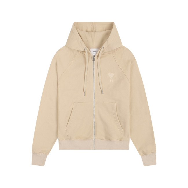 AMI Classic Zipper Logo Hooded Sweater Cream