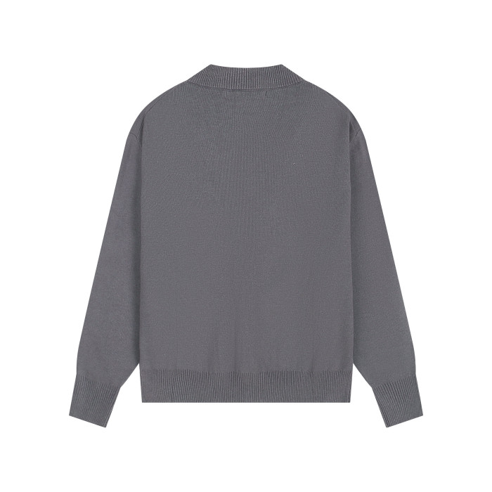 AMI Small Logo V-neck Button Sweater Grey