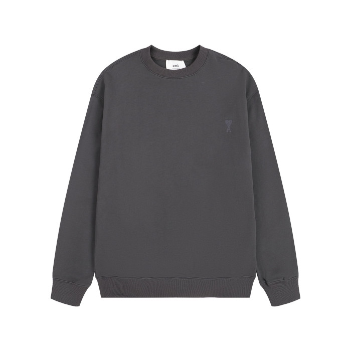 AMI Solid Color Crew Neck Hoodie Grey