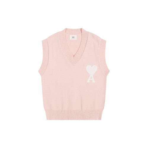 AMI Big Logo Sleeveless Sweater Pink