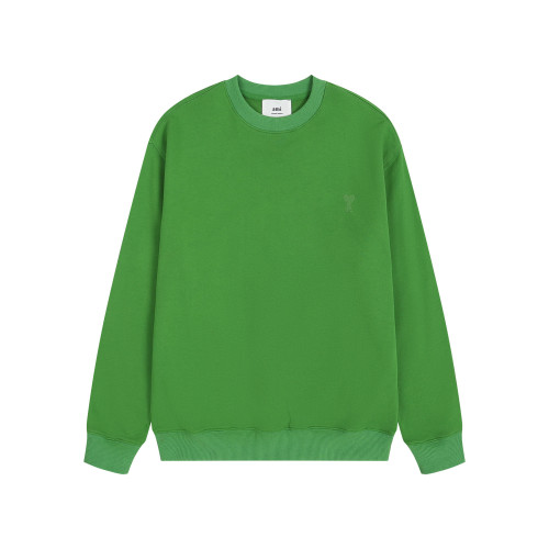 AMI Solid Color Crew Neck Hoodie Grass Green