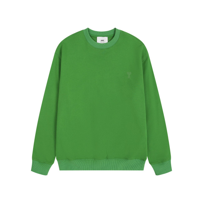 AMI Solid Color Crew Neck Hoodie Grass Green