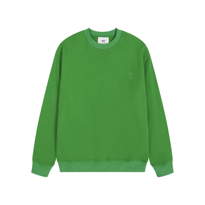 AMI Solid Color Crew Neck Hoodie Grass Green