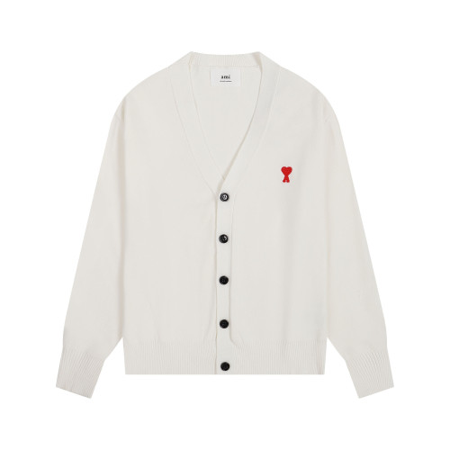 AMI Small Logo V-neck Button Sweater Beige