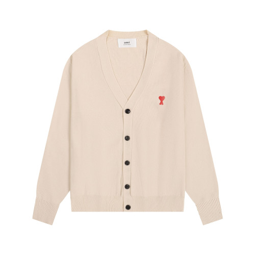 AMI Small Logo V-neck Button Sweater Cream