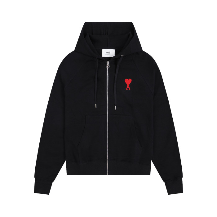 AMI Classic Zipper Logo Hooded Sweater Black