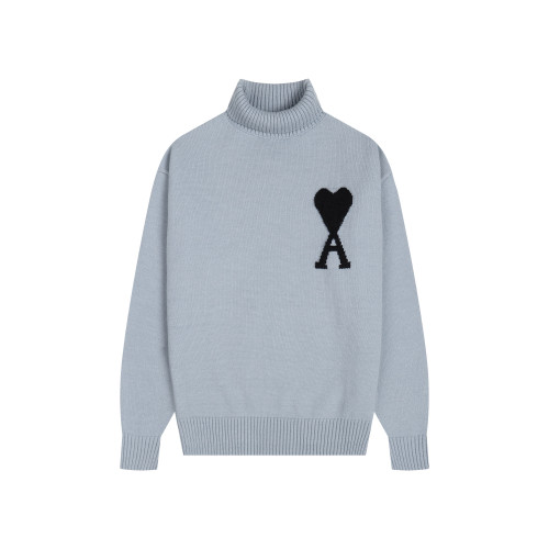 AMI Big Logo Turtleneck Sweater Light Blue