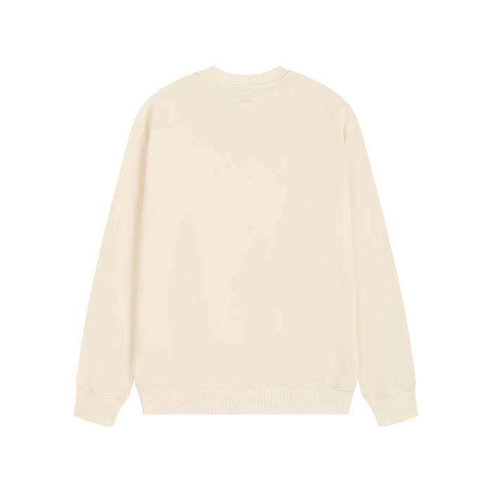 AMI Solid Color Crew Neck Hoodie Cream