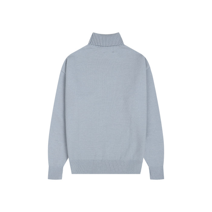 AMI Big Logo Turtleneck Sweater Light Blue