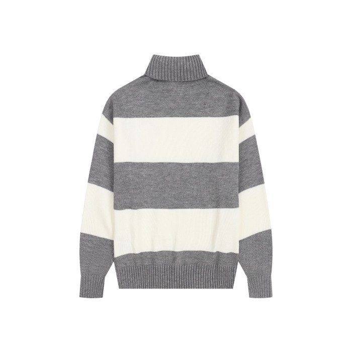 AMI Big Logo Turtleneck Stripe Sweater Cream/Grey