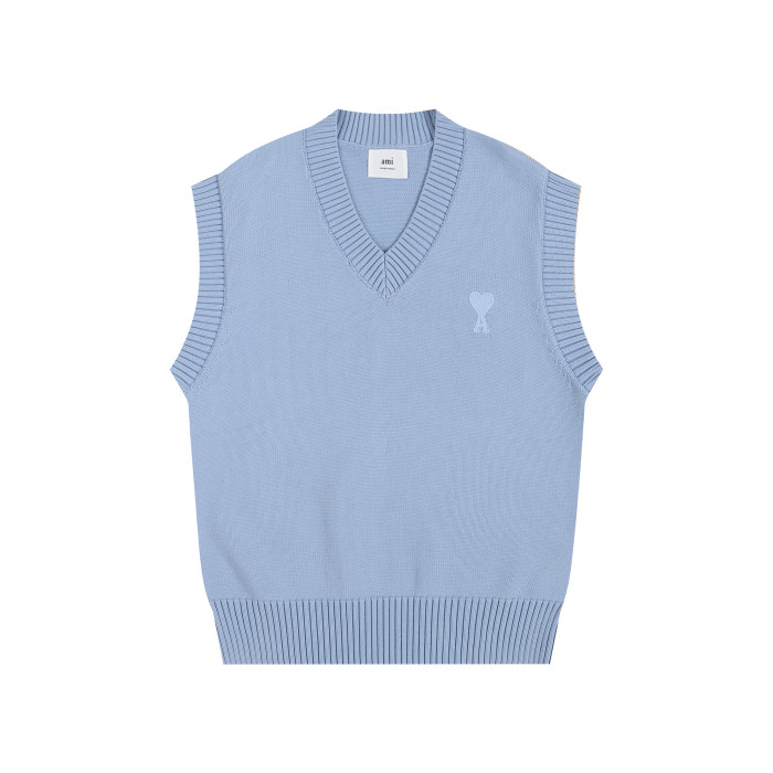 AMI Logo Sleeveless Sweater Blue