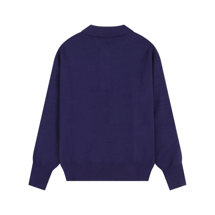 AMI Small Logo Button Polo Sweatshirt Blue