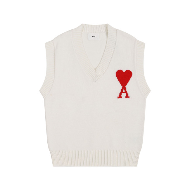 AMI Big Logo Sleeveless Sweater Beige