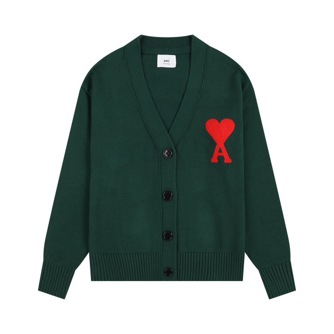 AMI Big Logo Button Sweater Green