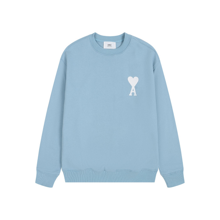 AMI White Heart Logo Hoodie Light Blue