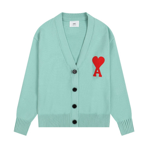 AMI Big Logo Button Sweater Light Blue
