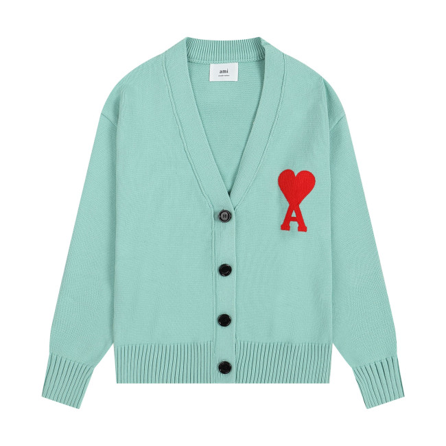 AMI Big Logo Button Sweater Light Blue