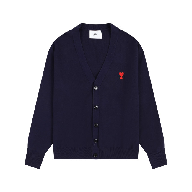 AMI Small Logo V-neck Button Sweater Black