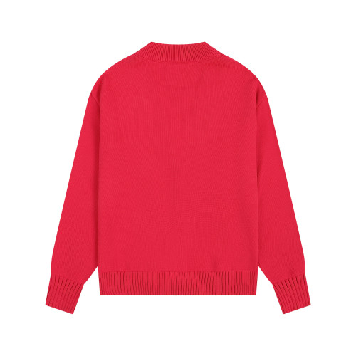 AMI Big Logo V-neck Button Sweater Red