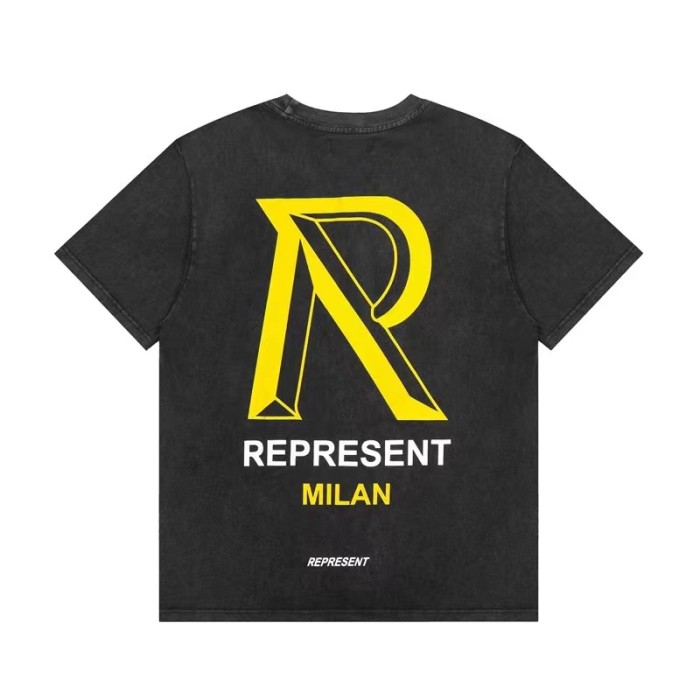 REPRESENT R LOGO TEE BLACK/YELLOW