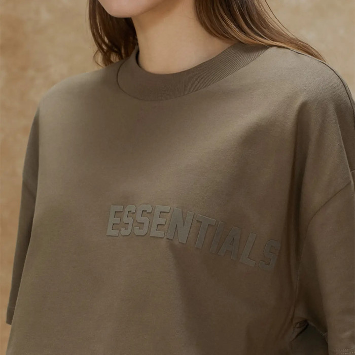 FOG FEAR OF GOD 22 ESSENTIALS double line single row flocking loose T-shirt brown black
