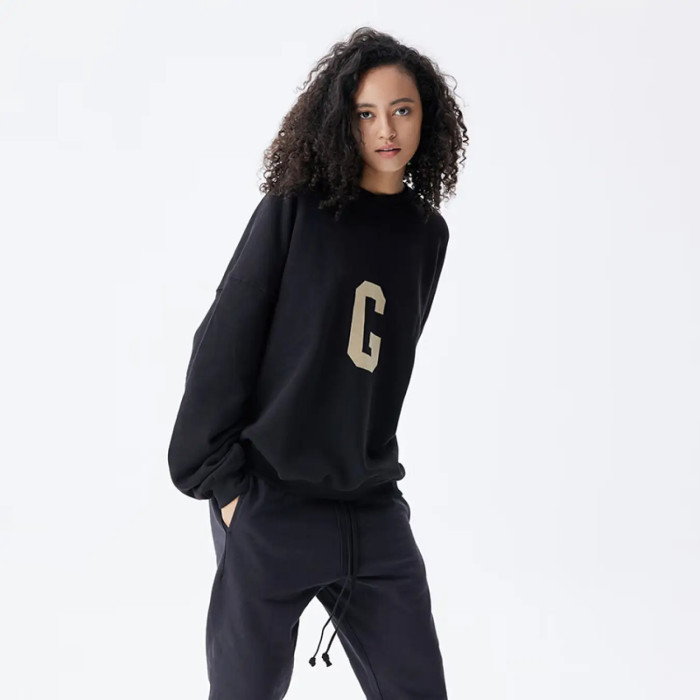 FOG FEAR OF GOD main line letter G flocked round neck sweatshirt casual loose black