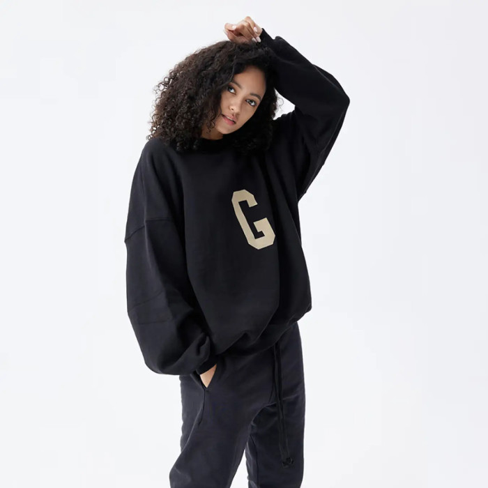 FOG FEAR OF GOD main line letter G flocked round neck sweatshirt casual loose black