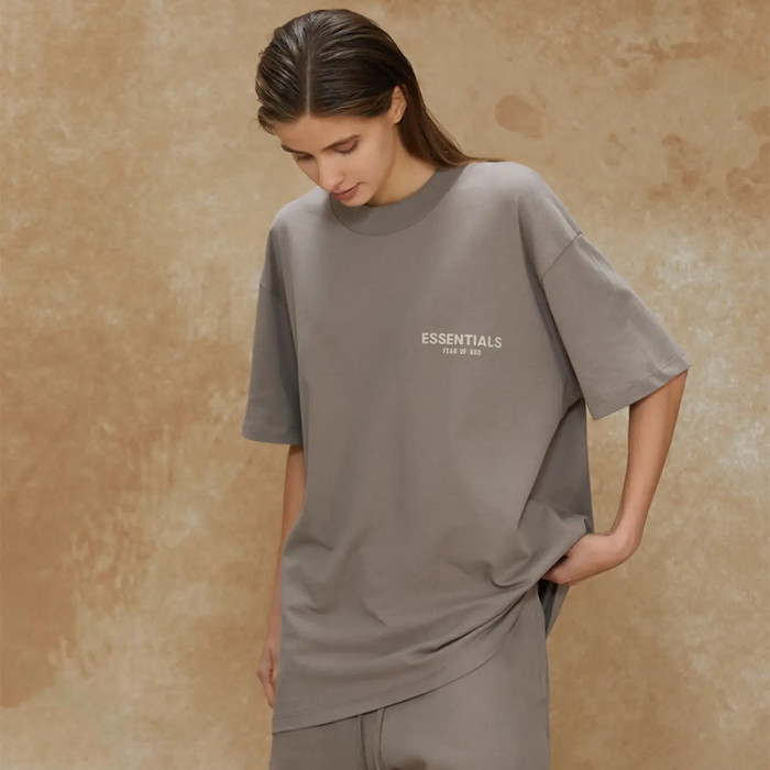 FOG FEAR OF GOD 22 ESSENTIALS double line single row flocking loose T-shirt Desert gray