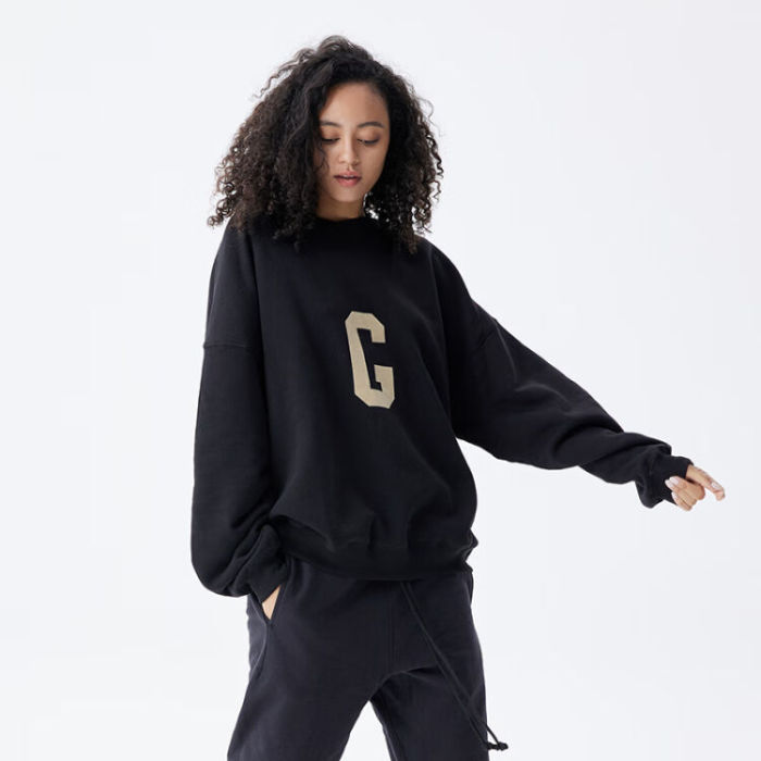 FOG FEAR OF GOD main line letter G flocked round neck sweatshirt casual loose black