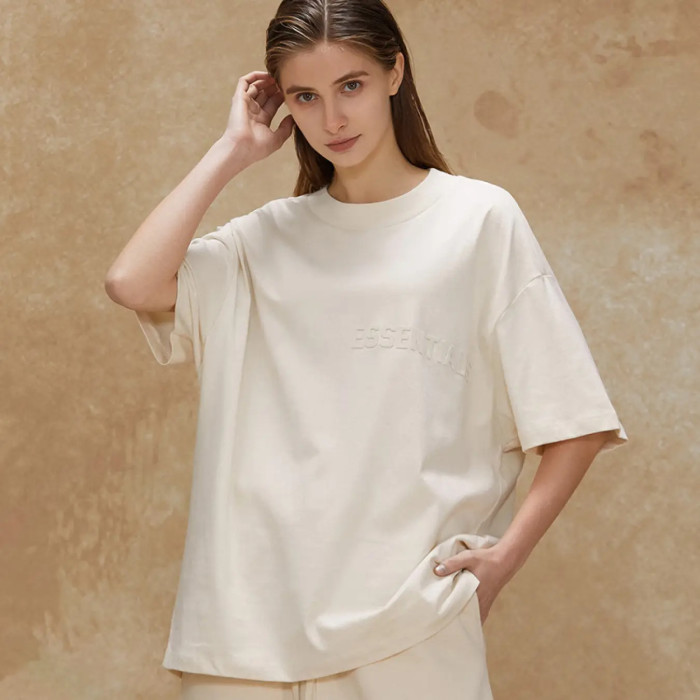 FOG FEAR OF GOD 22 ESSENTIALS double line single row flocking loose T-shirt white