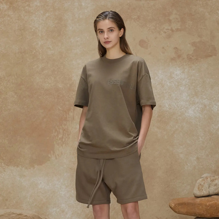 FOG FEAR OF GOD 22 ESSENTIALS double line single row flocking loose T-shirt brown black
