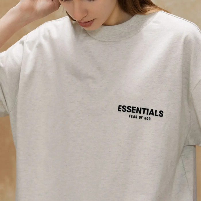 FOG FEAR OF GOD 22 multi-stitched back double row flocking ESSENTIALS letter T-shirt light oatmeal